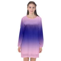 Cotton Candy Pink To Navy Blue Bilinear Gradient Long Sleeve Chiffon Shift Dress  by GradientsOmbre