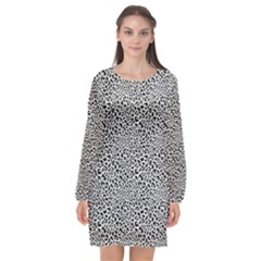 Black White Leopard Long Sleeve Chiffon Shift Dress  by DinkovaArt