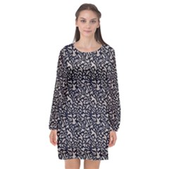 Brown Giraffe Pattern Long Sleeve Chiffon Shift Dress  by DinkovaArt