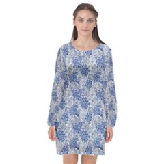 Blue Roses Long Sleeve Chiffon Shift Dress  by DinkovaArt