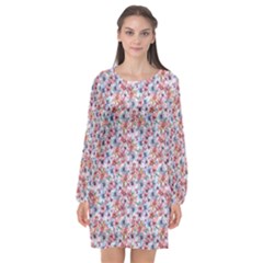 Floral Mix Long Sleeve Chiffon Shift Dress  by DinkovaArt