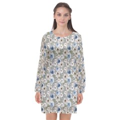 Grey Roses Long Sleeve Chiffon Shift Dress  by DinkovaArt