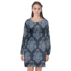 Dr Who Tardis Pattern Long Sleeve Chiffon Shift Dress  by Tsamara