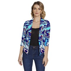 Trippy Dippy Bears Blue Dancing Greatful Dead Skull Steal Your Face Women s Draped Front 3/4 Sleeve Shawl Collar Jacket by Salmanaz77