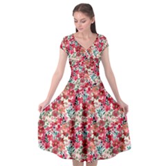 Red Flowers Cap Sleeve Wrap Front Dress by DinkovaArt