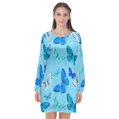 Butterflies Insect Pattern Nature Long Sleeve Chiffon Shift Dress  by Sabxi