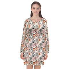 Foxs Long Sleeve Chiffon Shift Dress  by DinkovaArt