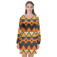 Aztec Mexico Inca Mayan Design Long Sleeve Chiffon Shift Dress  by Tsamara