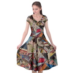 Background Embroidery Pattern Stitches Abstract Cap Sleeve Wrap Front Dress by Ket1n9