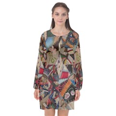 Background Embroidery Pattern Stitches Abstract Long Sleeve Chiffon Shift Dress  by Ket1n9