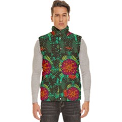 Mid Century Retro Floral 1970s 1960s Pattern 72 Men s High Neck Button Up Puffer Vest by violetheavensky