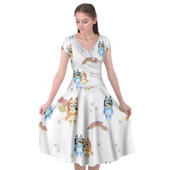 Bluey, Bluey Merch, Bluey Pattern, Bluey Bluey, Bingo, Bluey Design, Bluey Dog Cap Sleeve Wrap Front Dress by avitendut