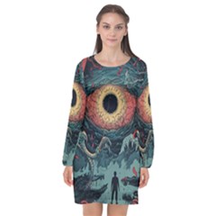 Monsters Nightmare Long Sleeve Chiffon Shift Dress  by Tsamara