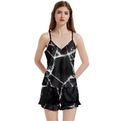 Dark Patch Art Crack Construction V-neck Satin Loungewear Set by Tsamara