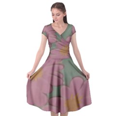 Mid Century Retro Floral 1970s 1960s Pattern 80 Cap Sleeve Wrap Front Dress by violetheavensky