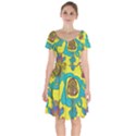 Mid Century Retro Floral 1970s 1960s Pattern 60 Short Sleeve Bardot Dress View1