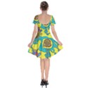 Mid Century Retro Floral 1970s 1960s Pattern 60 Short Sleeve Bardot Dress View2