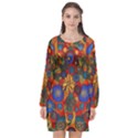 Mid Century Retro Floral 1970s 1960s Pattern 69 Long Sleeve Chiffon Shift Dress  View1