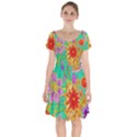 Mid Century Retro Floral 1970s 1960s Pattern 58 Short Sleeve Bardot Dress View1