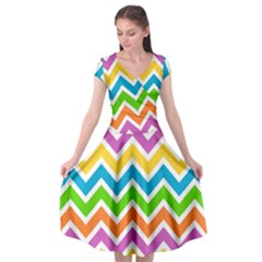 Chevron Pattern Design Texture Cap Sleeve Wrap Front Dress by Anend