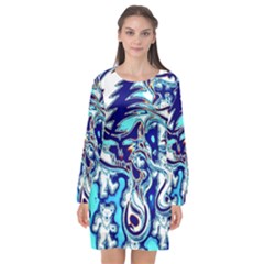 Trippy Dippy Bears Blue Dancing Greatful Dead Skull Steal Your Face Long Sleeve Chiffon Shift Dress  by Salmanaz77