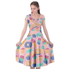 Ice Cream Donut Sweets Candie Cap Sleeve Wrap Front Dress by Apenda