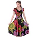 Mid Century Retro Floral 1970s 1960s Pattern 70 Cap Sleeve Wrap Front Dress View1
