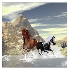 Beautiful Horses Running In A River Large Satin Scarf (square) by FantasyWorld7
